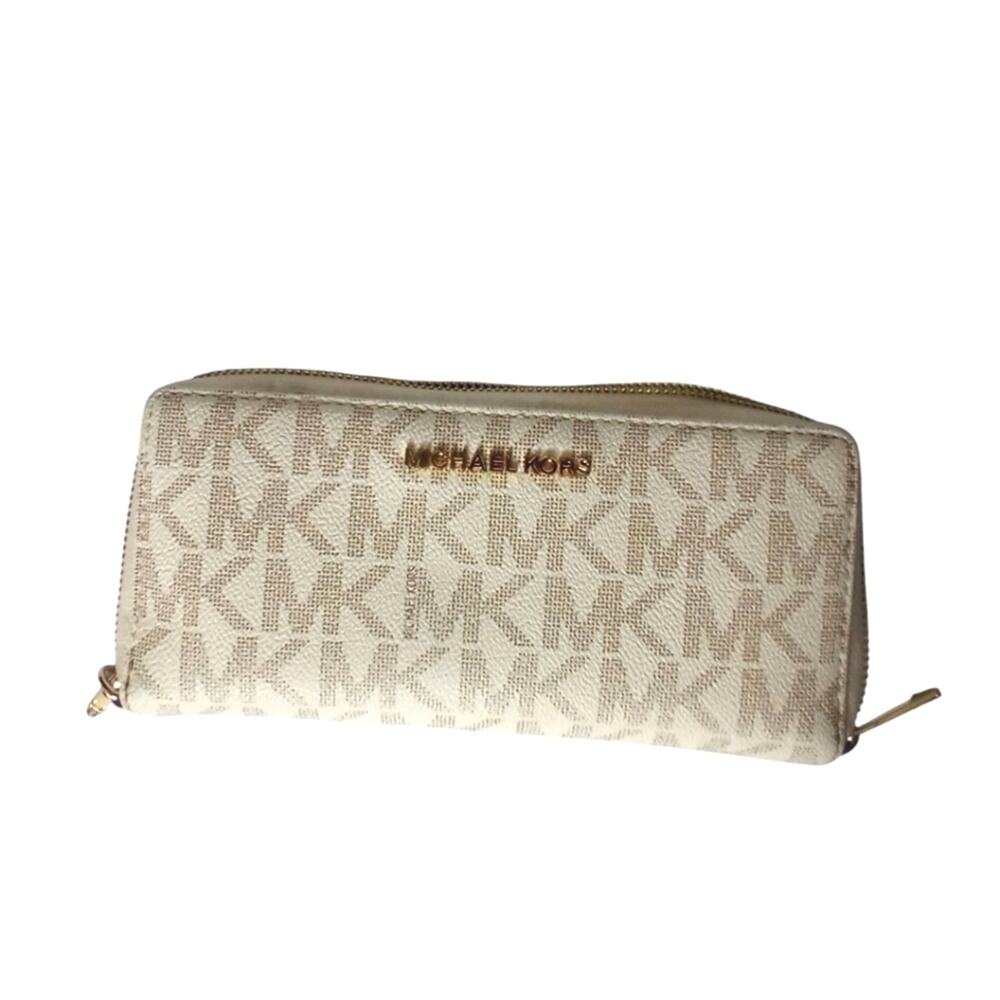 Michael Kors Cream Monogram Wallet with Gold Accents